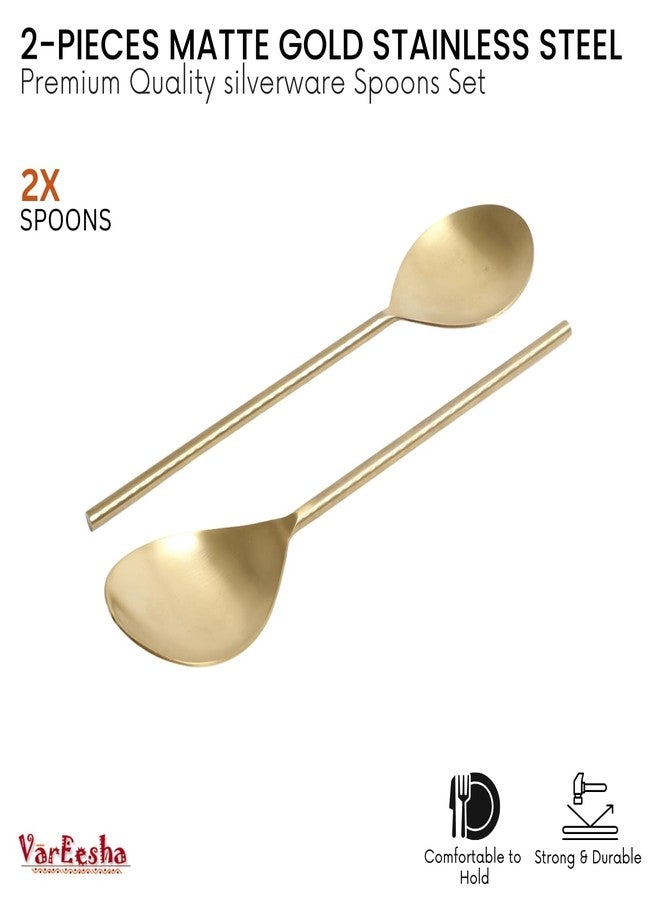 VarEesha Imperial Matt Gold Stainless Steel Serving Spoons Set of 2 | Elegant Lead Free Stainless Steel Server Set for Dinner| Serving Spoons for Dining Table| Cutlery for Gifting - Image 2